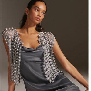 Anthropologie Floral Beaded Cape Vest Shawl
